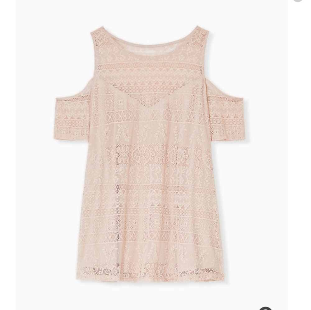 torrid pale pink lace cold shoulder top